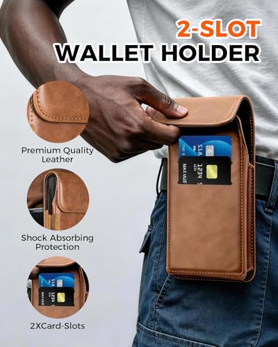 NINKI Leather Holster for Samsung Galaxy Z Fold 8 Ultra / 7/6 / 5 4 3 2 Belt Clip Case with Stylus & S Pen Holder & Card Slot,Carrying Pocket Cover for Samsung Z Fold 8 Ultra Phone Pouch Mens, Brown - color: Brown