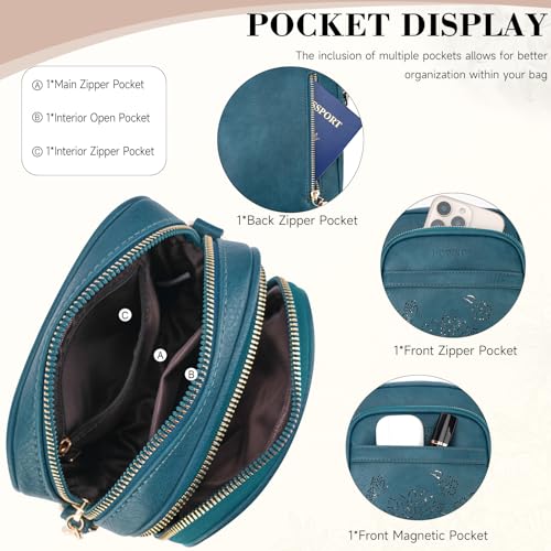 Small Crossbody Bags for Women, RFID Phone Purse with Card Slots, Triple Compartments Lightweight Shoulder Bag - color: 2-peacock-blue