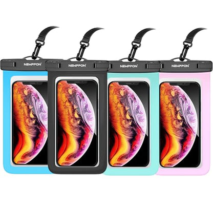 4 Pack 8.5“ Waterproof Cell Phone Pouch - Underwater Dry Bag Case Lanyard -Water Proof Clear Holder Protector for iPhone 17 16 Pro Max Plus Air Samsung Galaxy S25 Ultra Note for Beach Swimming - color: Black+Blue+Green+Pink