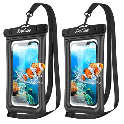 ProCase 2 Pack Floating Waterproof Phone Pouch, IPX8 Dry Bag for 7" Phones | Fits iPhone 17/16/15/14, Galaxy S24/S23 & Pixel 8/7. Touchscreen Waterproof Pouch for Swimming, Diving & Snow -Black - color: Black