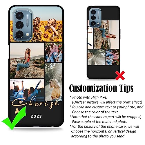Create Your Own Unique Personalized Picture Phone Case for OnePlus Nord N200 5G - Customizable Photos Image Name Logo with Letter & Words N 200 5 G Phone Cover, Soft Slim Resist Sweat - color: Black 10 - Cherish, 5 Photos Text