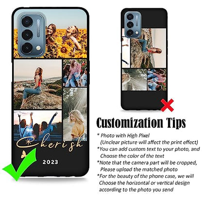 Create Your Own Unique Personalized Picture Phone Case for OnePlus Nord N200 5G - Customizable Photos Image Name Logo with Letter & Words N 200 5 G Phone Cover, Soft Slim Resist Sweat - color: Black 10 - Cherish, 5 Photos Text