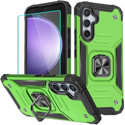 for Samsung S23 FE Case: S23 FE Case with Screen Protector: (Heavy Duty) Military Grade 360° Rotatable Kickstand Shockproof Protective Cases for Samsung Galaxy S23 FE (Green) - color: Samsung S23 FE Case Green