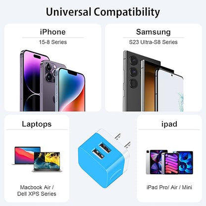 USB Charger Block, Wall Charger Cube for Samsung Galaxy A17 A16 5G A15 A14 A55 A56 A35 A36 Z Flip 7 Z Fold 7 S25 Ultra S24 FE,2Pack Fast Charging Brick for iPhone 17 16 15 14 13 12 11 Pro Max,Pixel 10 - color: Blue