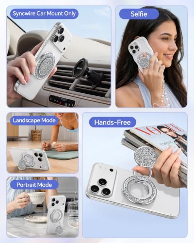 SYNCWIRE for MagSafe Phone Grip, Sparkly Magnetic Phone Ring Holder - color: Glitter Silver