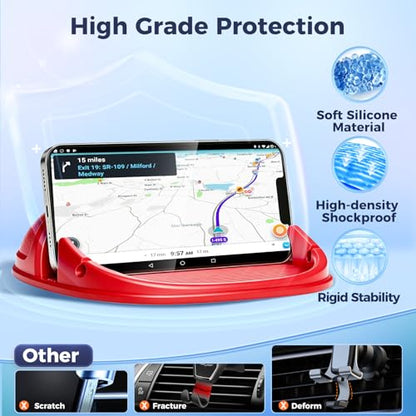 Loncaster Car Phone Holder, Car Phone Mount Silicone Car Pad Mat for Various Dashboards, Slip Free Desk Phone Stand Compatible with iPhone, Samsung, Android Smartphones, GPS Devices and More (Red) - color: Red-1pack