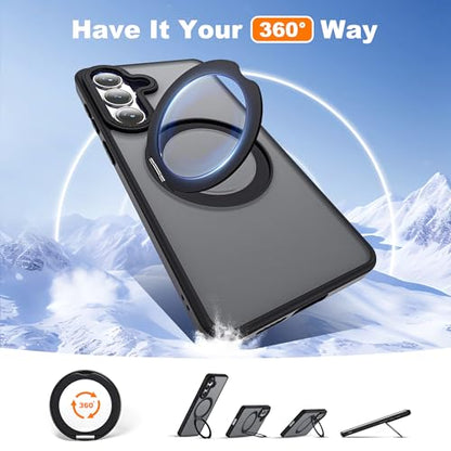 for Samsung Galaxy S26 Plus Case with 360° Spin Stand,Black | 360° Spin Magnetic Ring Stand,Compatible with Magsafe,Military Protection Phone Case - color: Black, size: Samsung Galaxy S26 Plus
