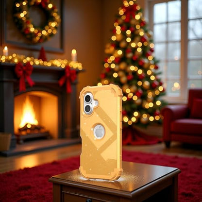 IDweel for iPhone 16 Case with Screen Protector,Luxury 3 in 1 Shockproof Slim Fit Hybrid Heavy Duty Hard PC Cover Soft Silicone Bumper Full Body Anti-Fingerprint Case,Glitter Sundial Golden - color: Glitter Sundial Golden