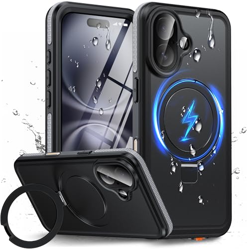 Oterkin Magnetic Stand for iPhone 16 Case Waterproof IP68, Black - color: Black, size: iPhone 16 6.1''