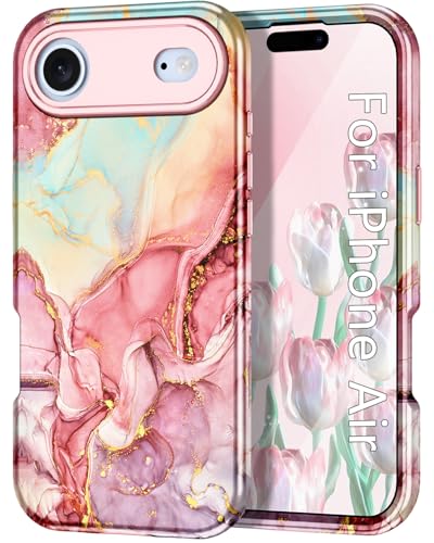 Btscase Compatible with iPhone Air Case 6.5 Inch 2025,Marble Pattern 3 in 1 Heavy Duty Shockproof Full Body Rugged Hard PC+Soft Silicone Drop Protective Women Girl Phone Cases, Rose Gold - color: A-Rose Gold, size: iPhone Air