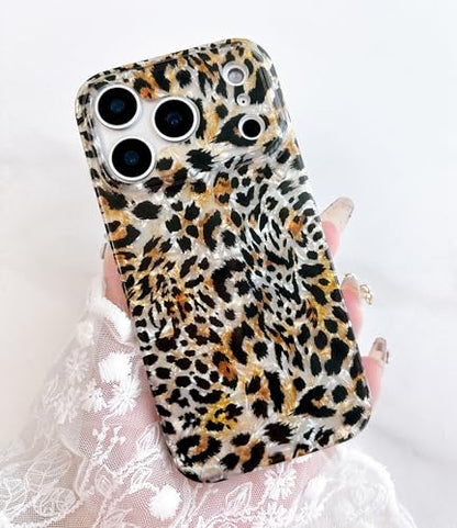 Qokey Compatible for iPhone 17 Pro Max Case 6.9 Inch, Sparkly Translucent Seashell Layer Design, Soft Classical Cheetah Pattern Print Shockproof Phone Cover for Women Girls, Black Brown Leopard - color: Black Brown Leopard