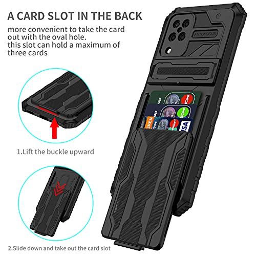 for Samsung Galaxy A12 Wallet Case with Card Holder, Black | Detachable Card Holder, Built-in Kickstand, with Screen Protectors, Military Grade, Full Body Shockproof - size: for Galaxy A12 - 6.5''
