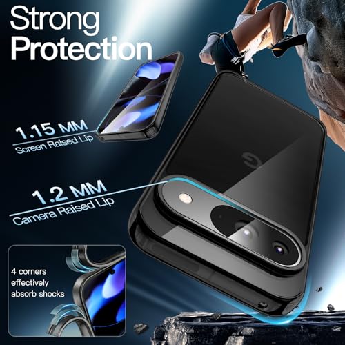 JETech Case for Google Pixel 9/9 Pro, Anti-Yellowing, Black | Shockproof Protection, Scratch Resistant Hard PC Back, Durable Transparent TPU Bumper - color: Black, size: Pixel 9/9 Pro