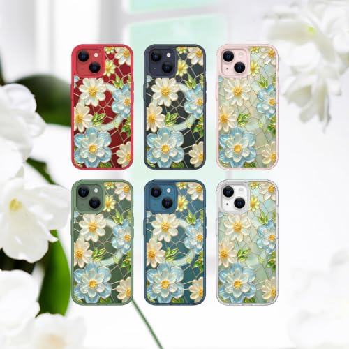 for iPhone 13 Mini 5.4" Magnetic Case【Compatible with MagSafe】 Aesthetic Oil Painting Stained Glass Flower Design, Slim Fit Hard PC Back Shockproof Cute Clear Phone Cover, White Blue - color: White Blue, size: iPhone 13 Mini