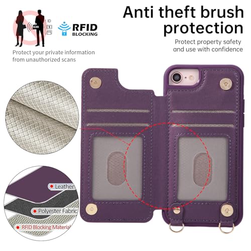 for iPhone 7/8/SE 2022/SE 2020 Wallet Case with Card Holder Slots and Strap, RFID Blocking Magnetic Flip Folio Cover, Crossbody Purse Protection Case with Kickstand,Deep Purple Diamond - color: Deep Purple Diamond, size: iPhone 7/8/SE 2022/SE 2020(6.6")