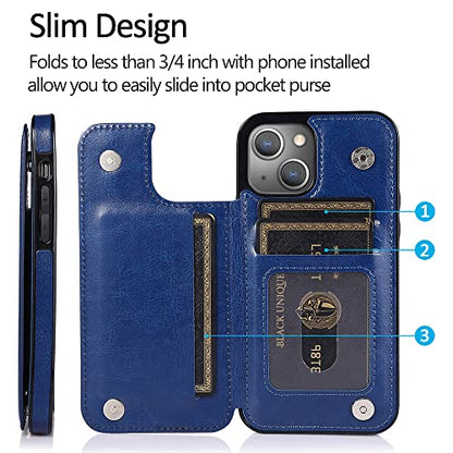 uCOLOR for iPhone 13/14 Wallet Case with Card Holder Navy Flowers | PU Leather RFID Blocking for Women Men Magnetic Clasp Kickstand 6.1 - color: Navy Flowers