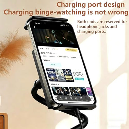 2-in-1 Gooseneck Phone & Tablet Holder for Bed, Flexible Clamp Mount & Overhead Stand for Desk & Headboard, Compatible with iPhone 17/16/15/14 and 4–10.6" Devices (Black) - color: Black