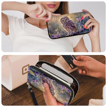 Ladies Wallet,Clutch Purses for Women Wallets Leather Credit Card Holder for Women Wristlet Slim Small Cute with Zipper,Thin RFID Blocking with Wrist Strap,Cute Owl Baby - color: Cute Owl Baby