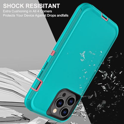 YKHJKLEC for iPhone 13 Pro Max Case, Military Grade 3 in 1 Heavy Duty Shockproof/Drop Proof/Dust Proof Case with 2Pcs Tempered Glass Screen Protector (Aqua Blue/Pink) - color: Aqua Blue/Pink