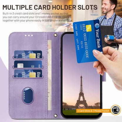 for Galaxy A17 5G Phone Case Wallet and Wrist Strap (Purple) | Card Holder Slots, PU Leather, Flip Cover, Magnetic Closure, Kickstand, Folio Protective, for Samsung A17 Case - color: Purple