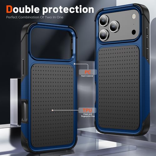 Designed for iPhone 17 Pro Max Case 2 in 1 Gift Militay Grade Drop Protective Rugged Heavy Duty Cover Shockproof Case for iPhone 17 Pro Max Phone Case for Women Men Boy Girl (Blue) - color: Blue