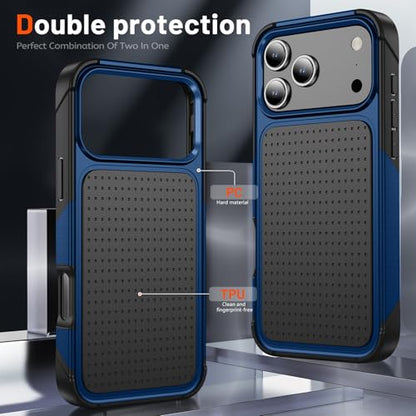 Designed for iPhone 17 Pro Max Case 2 in 1 Gift Militay Grade Drop Protective Rugged Heavy Duty Cover Shockproof Case for iPhone 17 Pro Max Phone Case for Women Men Boy Girl (Blue) - color: Blue