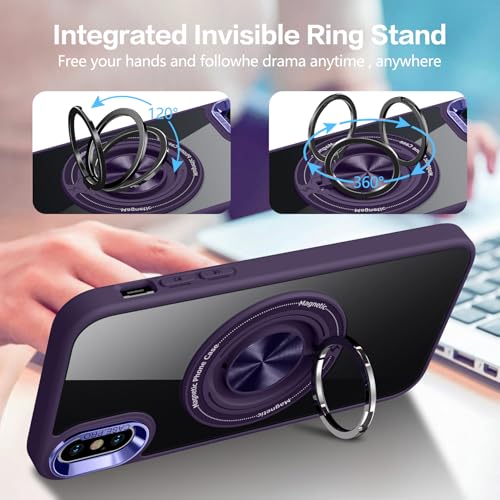 for iPhone Xs Case and iPhone X Case Compatible with Magnetic | With Ring Holder,Transparent Hard PC,Rotated Ring Holder Kickstand Phone Case 5.8in,Purple JUS12-40 - color: Purple