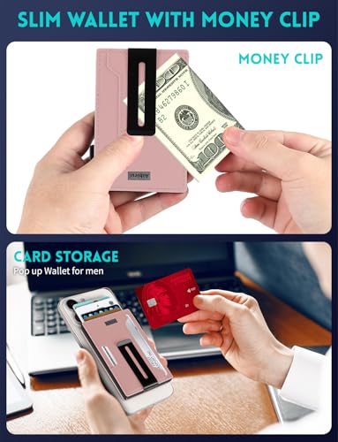 Ridge Wallets for Men,Magsafe Wallet with money clip,Pop up wallet | Magnetic Wallet for iPhone 17/16/15/14/13 Series,Phone wallet Holds 8 Cards & Bills,Ridge Wallet for Fathers day gift ideas - color: Pink-01