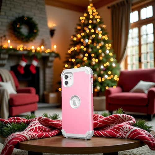 IDweel for iPhone 11 Case with Screen Protector(Tempered Glass), Hybrid 3 in 1 Shockproof Slim Fit Heavy Duty Protection Hard PC Cover Soft Silicone Bumper Full Body Case,Pink/Light Grey - color: Pink/Light Grey