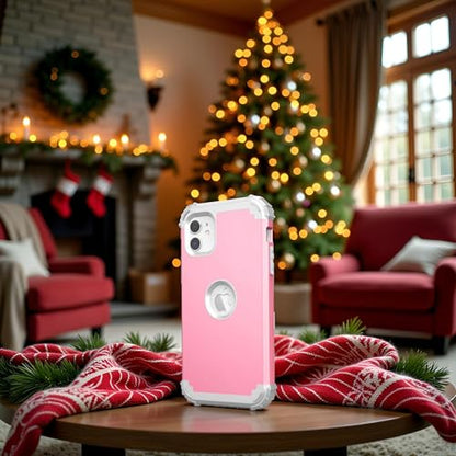 IDweel for iPhone 11 Case with Screen Protector(Tempered Glass), Hybrid 3 in 1 Shockproof Slim Fit Heavy Duty Protection Hard PC Cover Soft Silicone Bumper Full Body Case,Pink/Light Grey - color: Pink/Light Grey