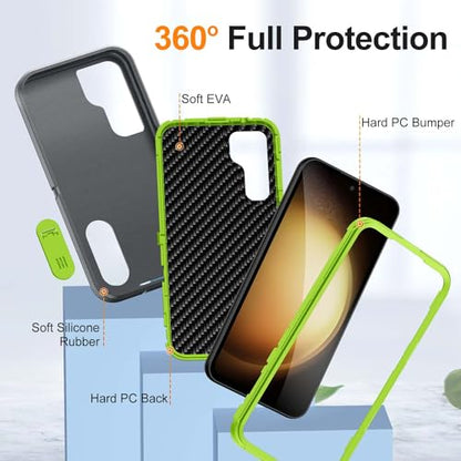 for Samsung Galaxy S23 FE Case with Kickstand Case 3-Layer Military Grade Protective Case Cover Silicone Heavy Duty Rugged Shockproof for Galaxy S23 FE Phone Case (Gray+Green) - color: Gray+Green