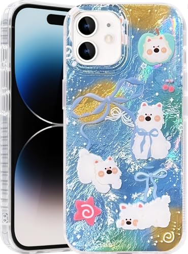 Compatible with iPhone 11 Case,with [Soft Slim][Camera Protection] Cute Bow Tie Kawayi Dog Shiny Aesthetic Phone Cover Anti-Yellowing Shockproof Protective Cover for Women Girl - color: white terrier, size: iPhone 11