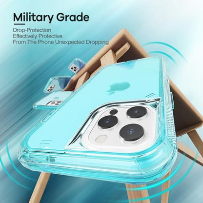 ORIbox for iPhone 13/12 Pro Max Case, 10 FT Military Grade Drop Protection, Transparent Heavy Duty Shockproof Anti-Fall Case, 6.7 inch, 3 in 1, Crystal Blue