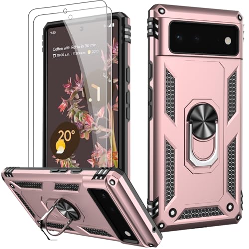 LUMARKE for Google Pixel 6A Case with Screen Protector,Pass 16ft. Drop Tested Military Grade Protective Phone Cover with Magnetic Ring Kickstand Compatible with Car Mount Holder Rose Gold - color: Rose Gold, size: Google Pixel 6A