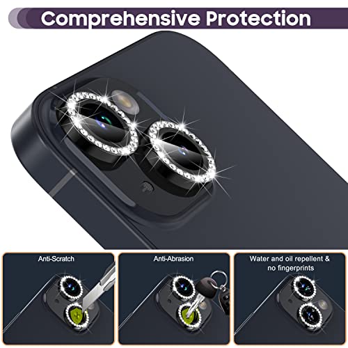 Suoman for iPhone 14 6.1 inch / 14 Plus 6.7 inch Camera Lens Protector, 9H Tempered Glass Film, [Does not Affect Night Shots] Metal Frosted Diamonds Independent Protective Cover- Diamond Black - color: Diamond Black