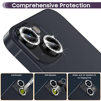 Suoman for iPhone 14 6.1 inch / 14 Plus 6.7 inch Camera Lens Protector, 9H Tempered Glass Film, [Does not Affect Night Shots] Metal Frosted Diamonds Independent Protective Cover- Diamond Black - color: Diamond Black