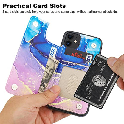 HAOPINSH for iPhone 11 Wallet Case with Card Holder, Blue Purple Marble Pattern Back Flip Folio PU Leather Kickstand Card Slots Case for Women Girls, Double Magnetic Clasp Shockproof Cover 6.1" - color: Blue Purple Marble