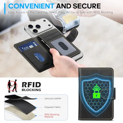 SHIELDON Genuine Leather for Magsafe Wallet, Retro Black | Strong Magnetic, Card Holder, Rfid Blocking, 6 Card Slots, ID Window, for iPhone 17/16/15/14/13/12 Series & Magnet Case - color: Black - Retro