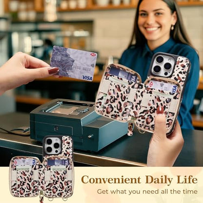 ZCDAYE Zipper Crossbody Wallet Case for iPhone 16 Pro, Leopard Print | Flip Folio PU Leather, Practical Card Holder, Adjustable Lanyard Strap, RFID Blocking, Retro Leopard Girly Phone Case - color: Leopard print, size: iPhone 16 Pro