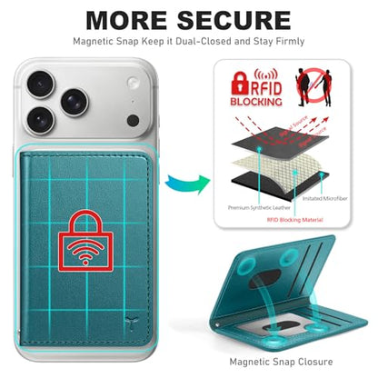 TUCCH Magnetic Wallet for Magsafe iPhone, 6 Card Holders, Teal Green | for iPhone 17/17e/16/15/14/13/12 Pro/Pro Max/Plus, Flip Card Case with RFID Blocking, Clear ID Window, PU Leather - color: Teal Green