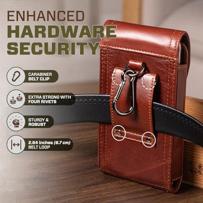 Genuine Leather Cell Phone Holster Fit for iPhone 17 Pro Max 16 Pro Max 15 Pro Max 14 Plus 13 Pro Max Samsung Galaxy S25+ S24+ S23+ A15 A54 Belt Holder Phone Pouch Case with Belt Clip (Red) - color: Red