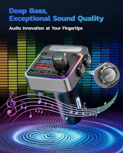 Nulaxy 54W Bluetooth 5.3 Car Adapter, FM Transmitter 4-Port Fast Charging - color: Silver