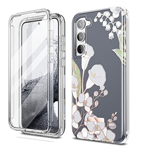 SURITCH for Samsung Galaxy S23 Plus Case, [Built-in Screen Protector] [Dual-Layer Protection ] Full Protection Shockproof Rugged Bumper Phone Cover for Samsung S23 Plus 6.6 Inch - White Calla Lily - color: White Calla Lily