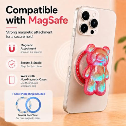 Magnetic 3D Bear Phone Grip Stand, MagSafe Compatible — Cherry Red - color: Cherry Red