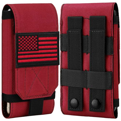 Tactical Molle Phone Cover Case, Heavy Duty Loop Belt Holster Pouch with Flag Patch for iPhone 17 Pro Max/Air/17 Pro/17/16 Pro Max/15 Pro Max/14 Pro Max/13 Pro Max, for Galaxy S26 Ultra - color: Red