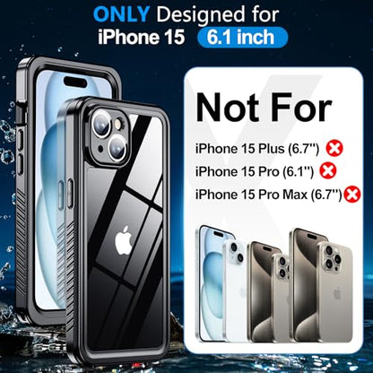 MOZOTER for iPhone 15 Case Waterproof with Clear Sound | [IPX8 Underwater Case][Full Body Shockproof & Dropproof]Built-in Screen Protector for iPhone 15 6.1 inch-Black - size: For iPhone 15-6.1"