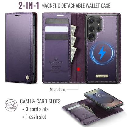 for Samsung Galaxy S26 Ultra 2in1 Detachable Wallet Case, Purple | Compatible with Magsafe, Magnetic, RFID Blocking Card Holder, Shockproof, Kickstand, Wireless Charging, PU Leather Flip Cover - color: (Detachable 2 in 1)-Purple, size: Galaxy S26 Ultra