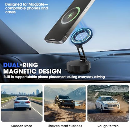 LifetimeWarranty Strong Magnetic Car Phone Holder, 360°Adjustable Car Mount w/ Vacuum Suction,Pocket Size Strong Magnetic Suction Phone Mount for Dashboard and Windshield, Compatible with iPhone 12-17