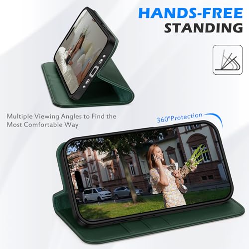 SHIELDON Genuine Leather Wallet Case for iPhone Air 6.5" 2025, Evergreen | RFID Blocking, Credit Card Holder, Magnetic Closure, Kickstand, Folio Design, Shockproof Phone Cover - color: Evergreen