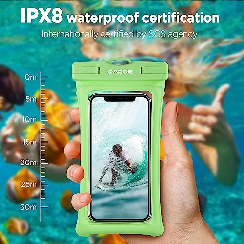 CACOE Floatable Waterproof Phone Pouch 2 Pack Up to 7.0",Black+Dark Green | Floatable, IPX8 Waterproof Phone Case,Adjustable Lanyard,Dry Bags for Beach/Cruise/Travel/Camping/Kayak/Vacation Essentials - color: Black+Dark Green